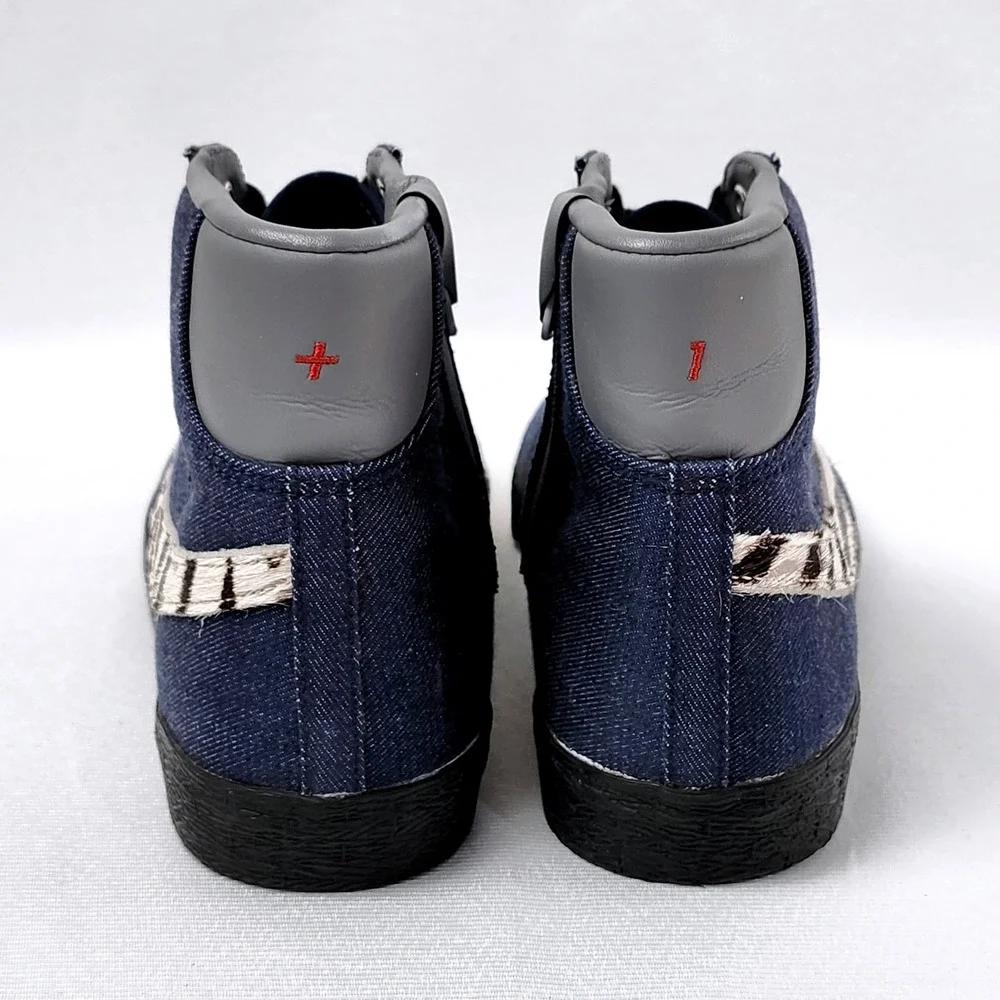 Nike ID Blazer High Top Sneakers Womens Size 9 Custom Denim Canvas Zebra‎ Swoosh